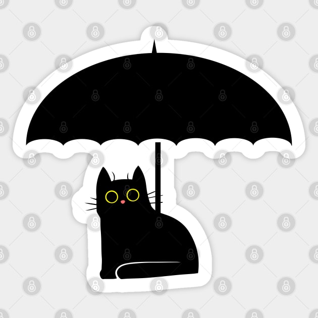 Black Cat under Umbrella Sticker by HolidayBug